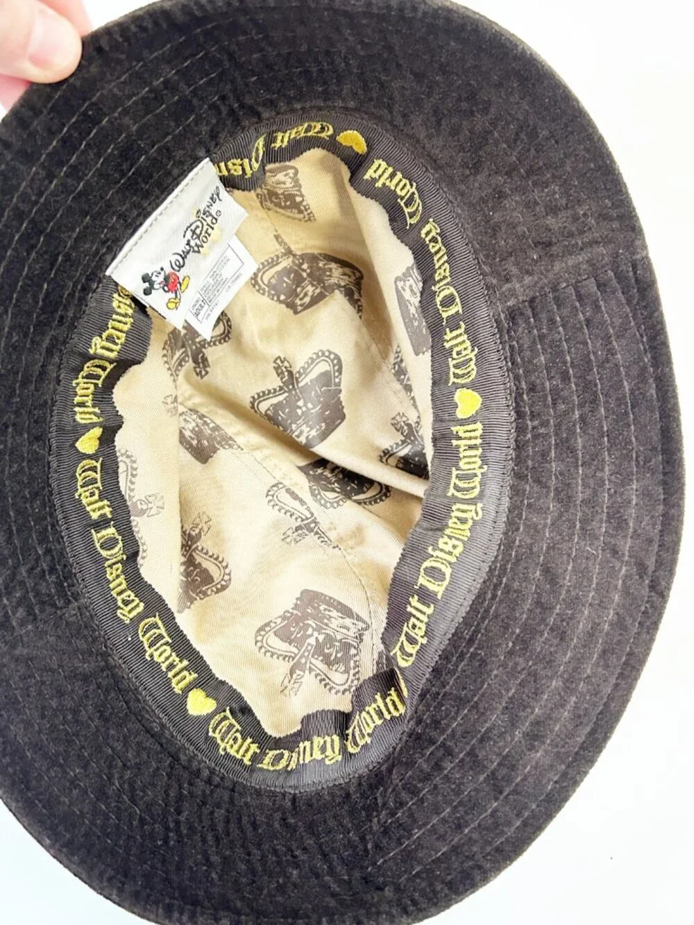 Walt Disney World Velour Bucket Hat Adult Brown Velvet Mickey Charm Disneyland